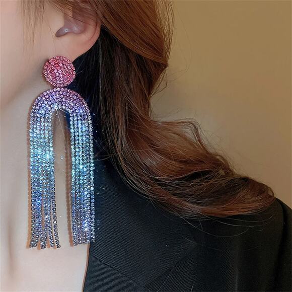Pink Purple Blue‎ Rhinestone Dangle Drop Rhinestone Earrings Holiday Jewelry - Picture 1 of 4